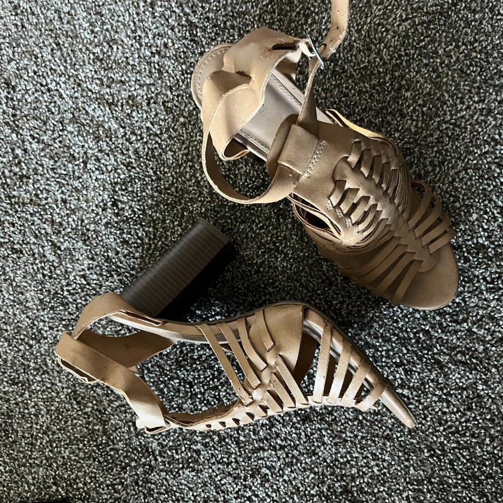 Tan strappy heel